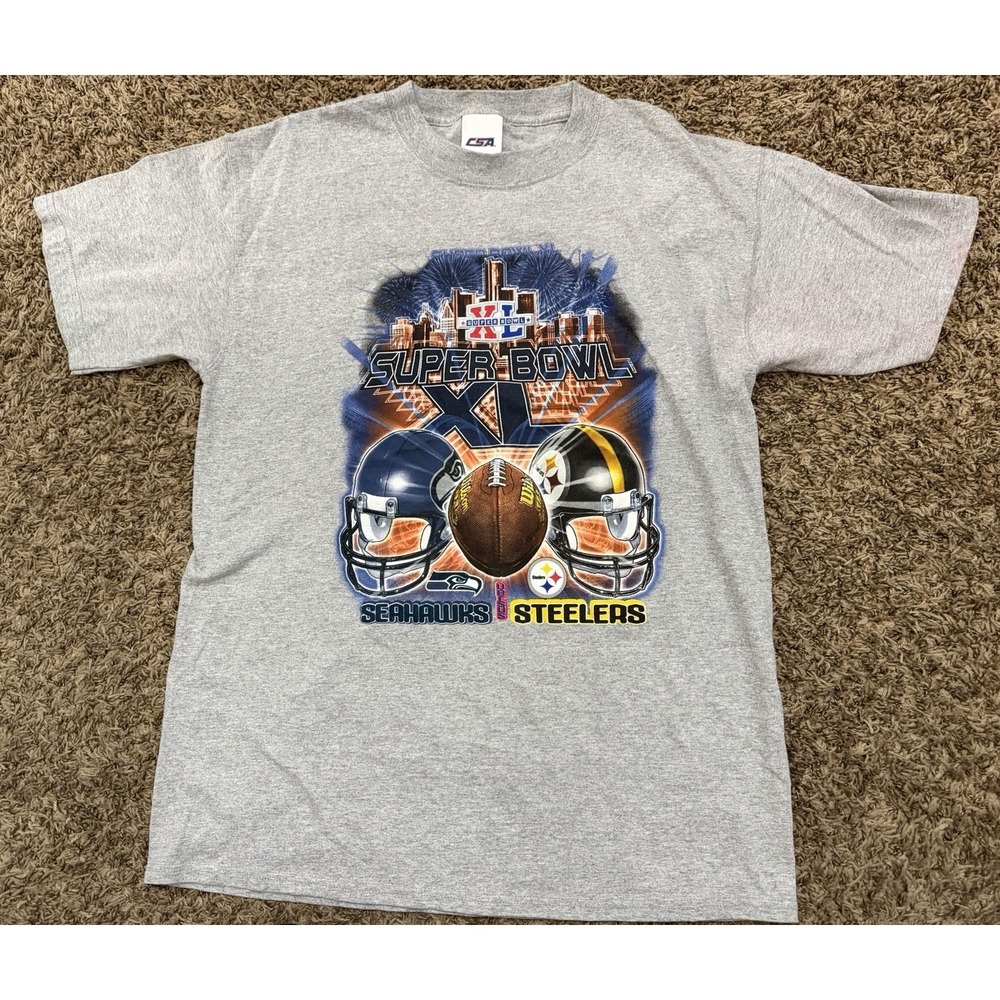 CSA 2011 Super Bowl XL Seattle Seahawks vs Pittsburgh Steelers T-Shirt Men Sz L